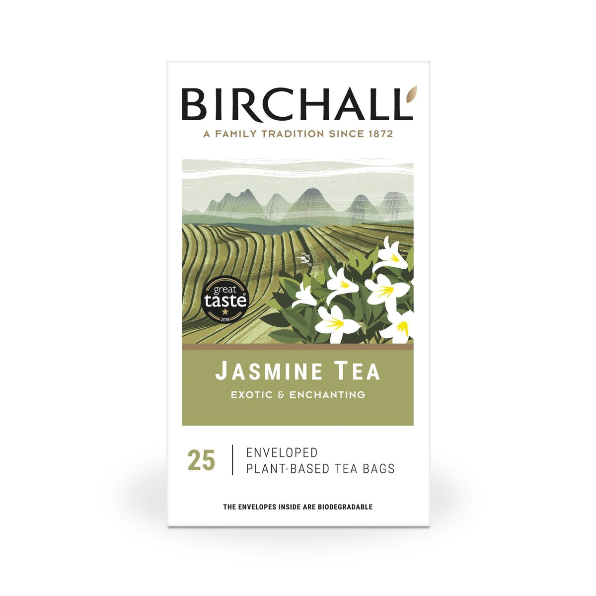 Birchall Jasmine Tea Plant-Based Enveloped Tea Bags – 25 Pack
