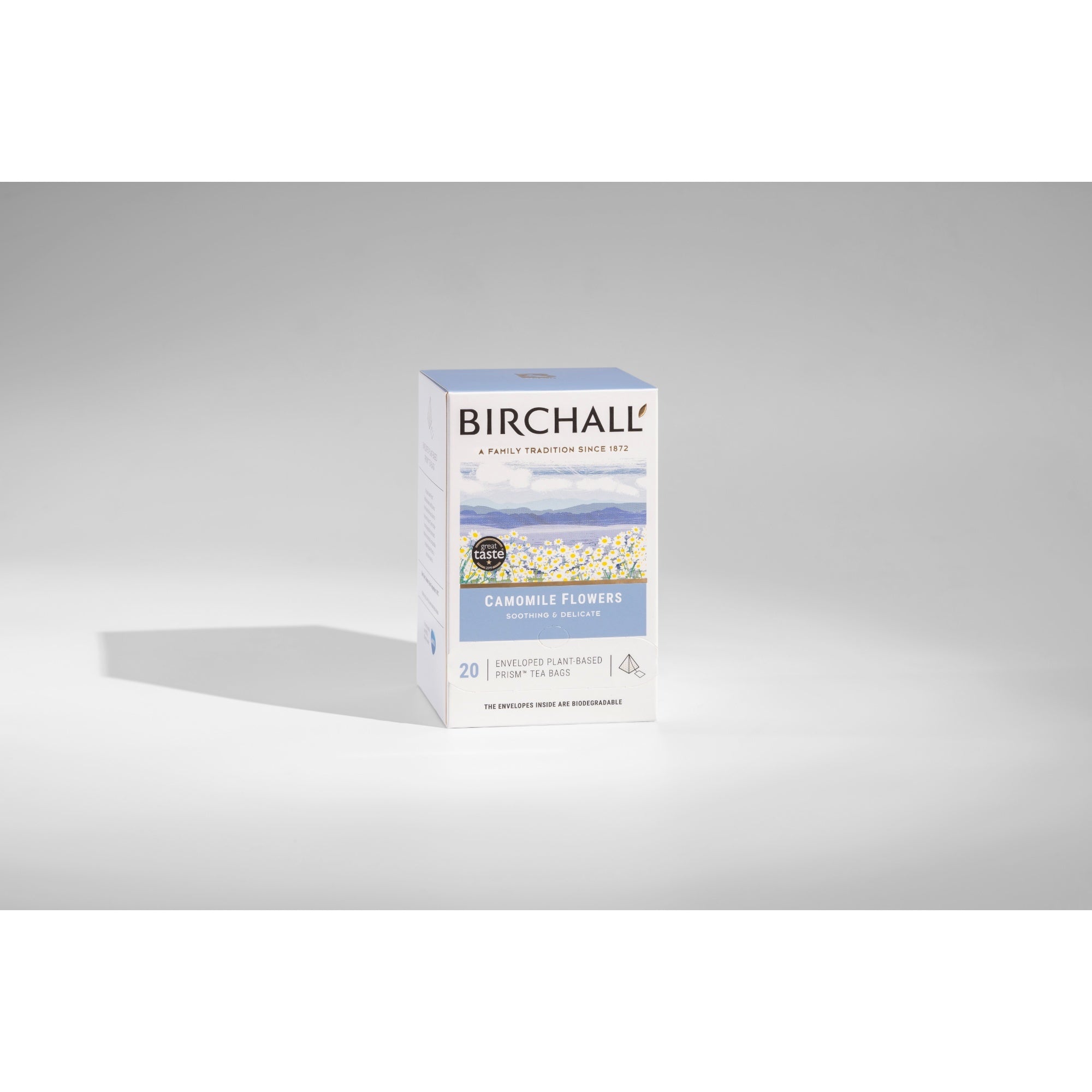 Birchall Camomile Flowers Enveloped Plant-Based Prism Tea Bags – 20 Pack