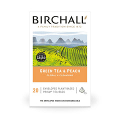 Birchall Green Tea & Peach Enveloped Plant-Based Prism Tea Bags – 20 Pack